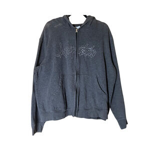 Vtg Y2K Aeropostale Jacket XL Gray Full Zip Hooded Skater Grunge Streetwear Goth